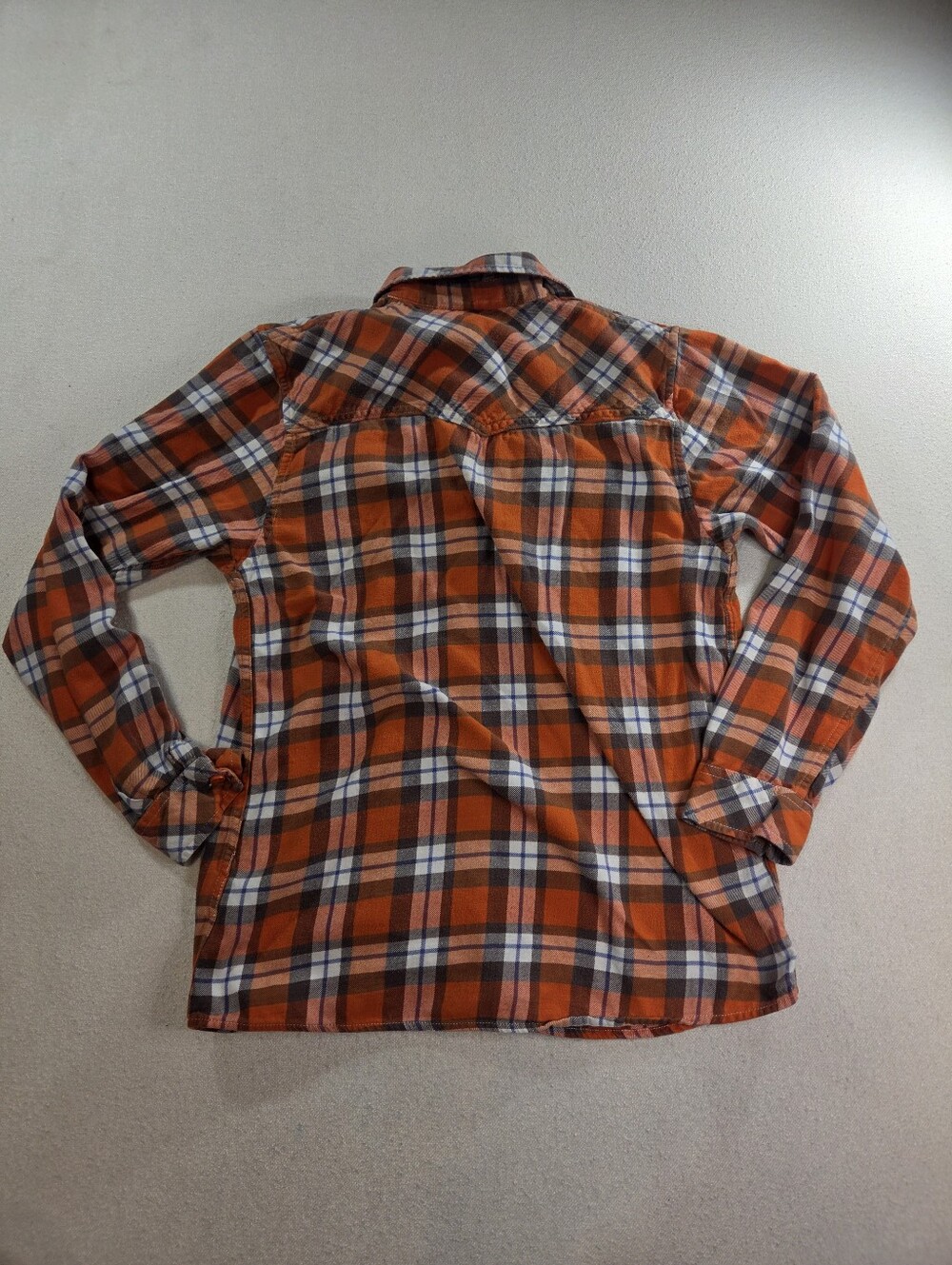 KAVU Flannel Shirt Mens L Orange Plaid Western Outdoor 100% Cotton - Picture 6 of 6